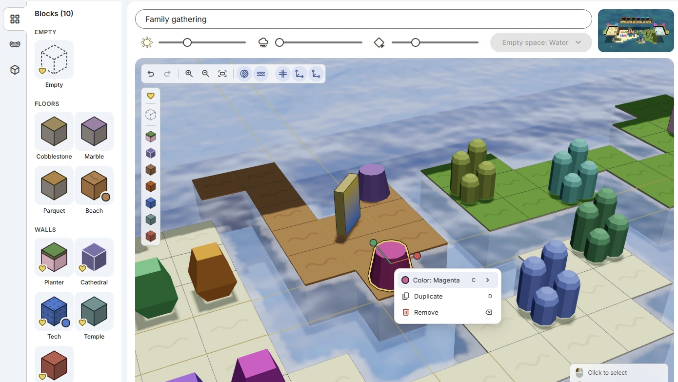A level being built in the editor, a rock selected with its menu open